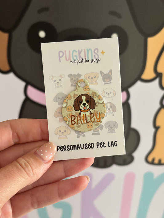 Personalised Drawn Autumn Dog Tag or Keyring