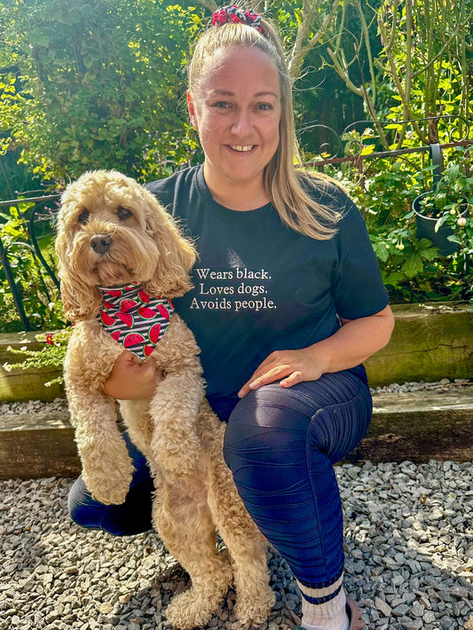 Wears Black, Avoids People, Loves Dogs Tee